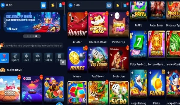 W9 Game APK Dashboard